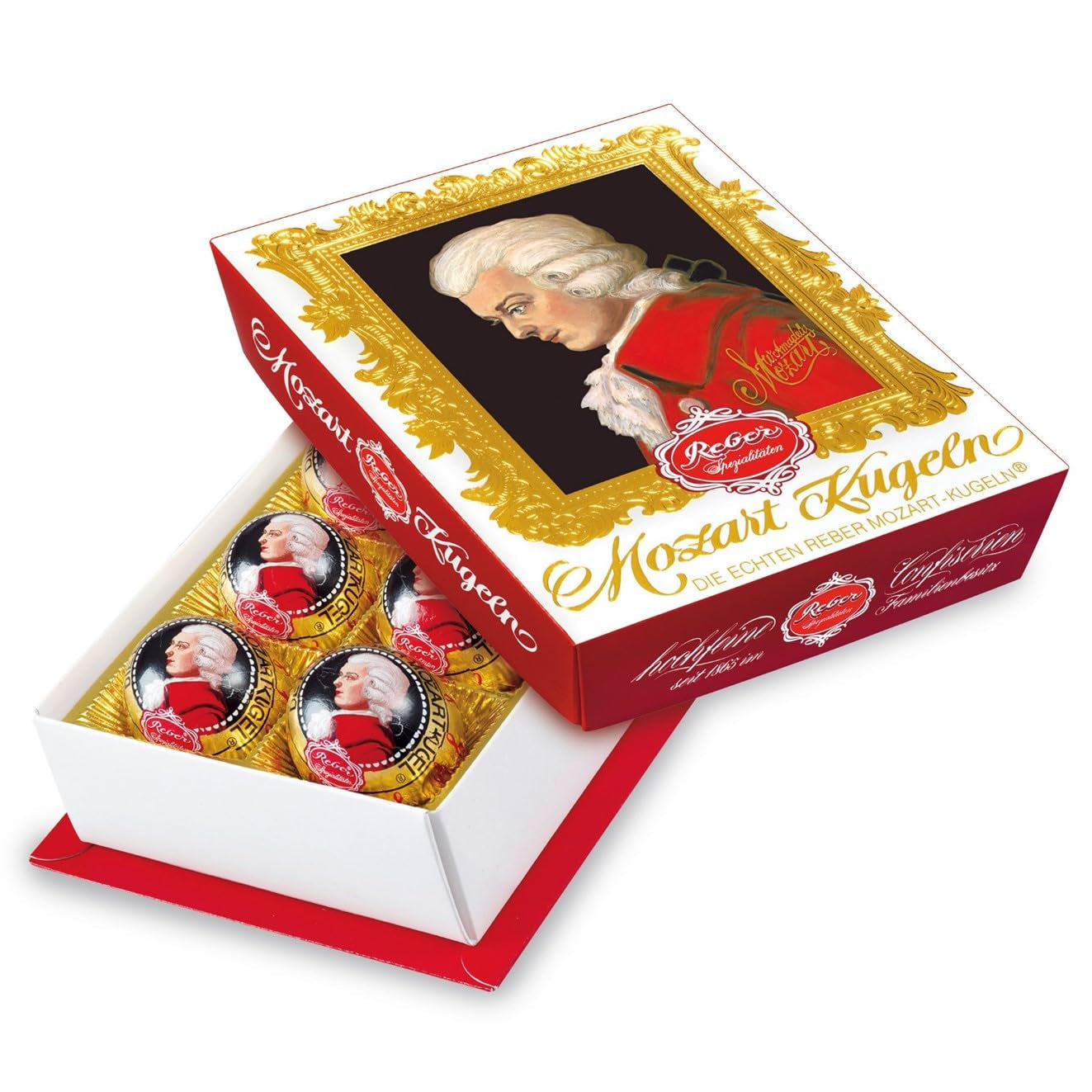 Reber Mozart kugler med mørk chokolade, pakke med 6 med marcipan og nougat, vegansk - 1 x 120 g