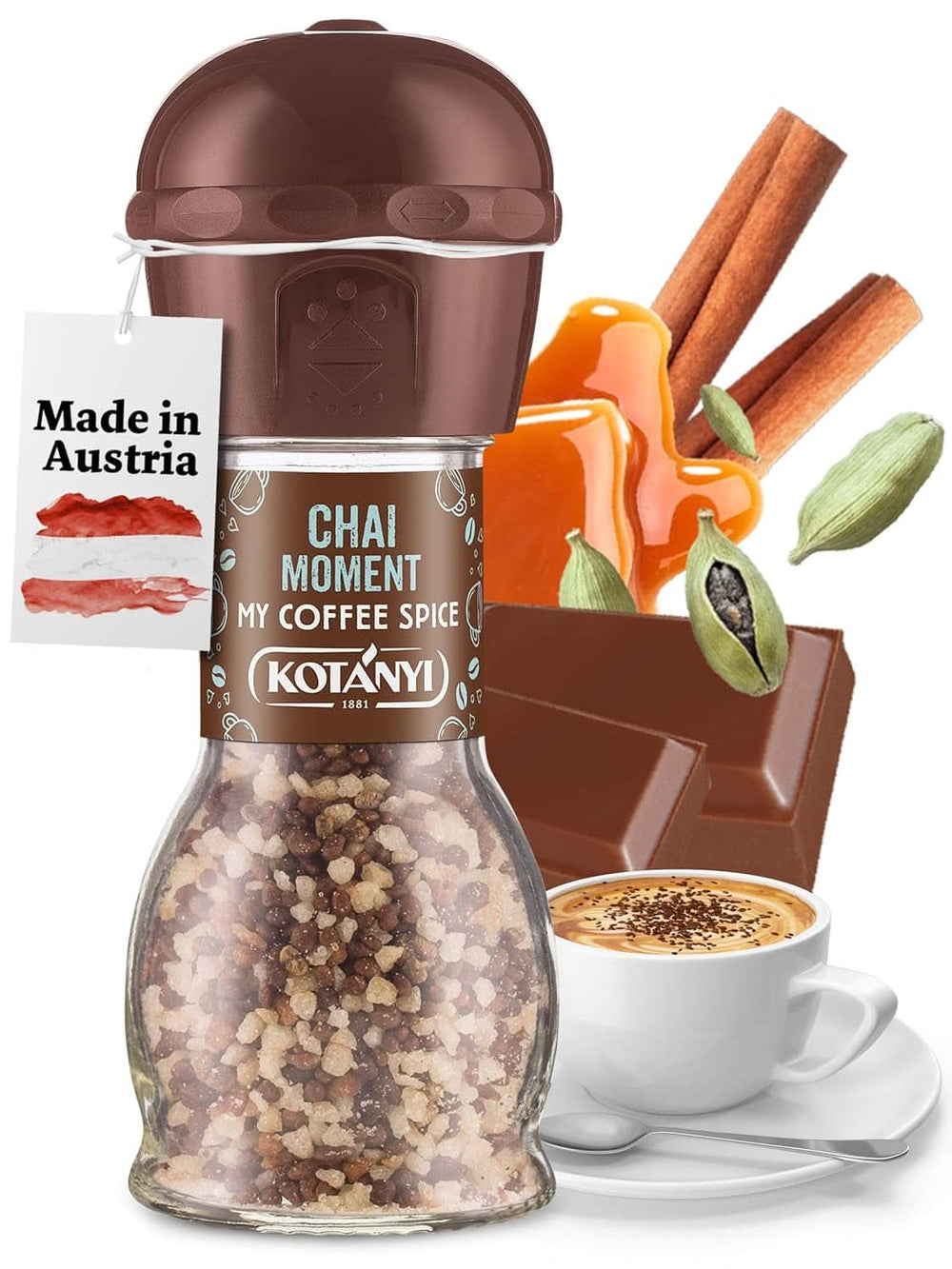 Topping pentru cafea Kotanyi Cacao Kiss | Ciocolată minunată cu bucăți fine de ciocolată, pachet de 4 (4 X 63 grame) Naty Shop Chai Moment 50 grame