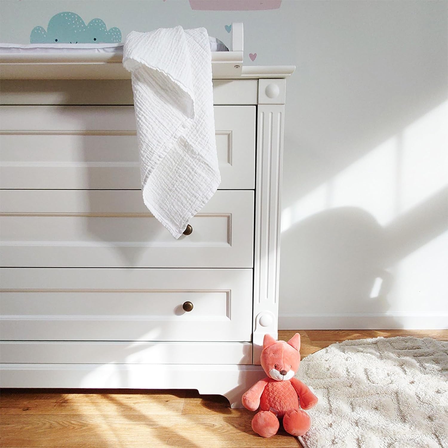 MAKIAN Muslin Squares, Pakke med 10, 80x80 cm, Oeko-TEX® Standard 100 Certified, 10 Premium Burp Cloths - Dobbeltvævede Stof Firkanter / Muslin Squares, Kog resistent - Hvid