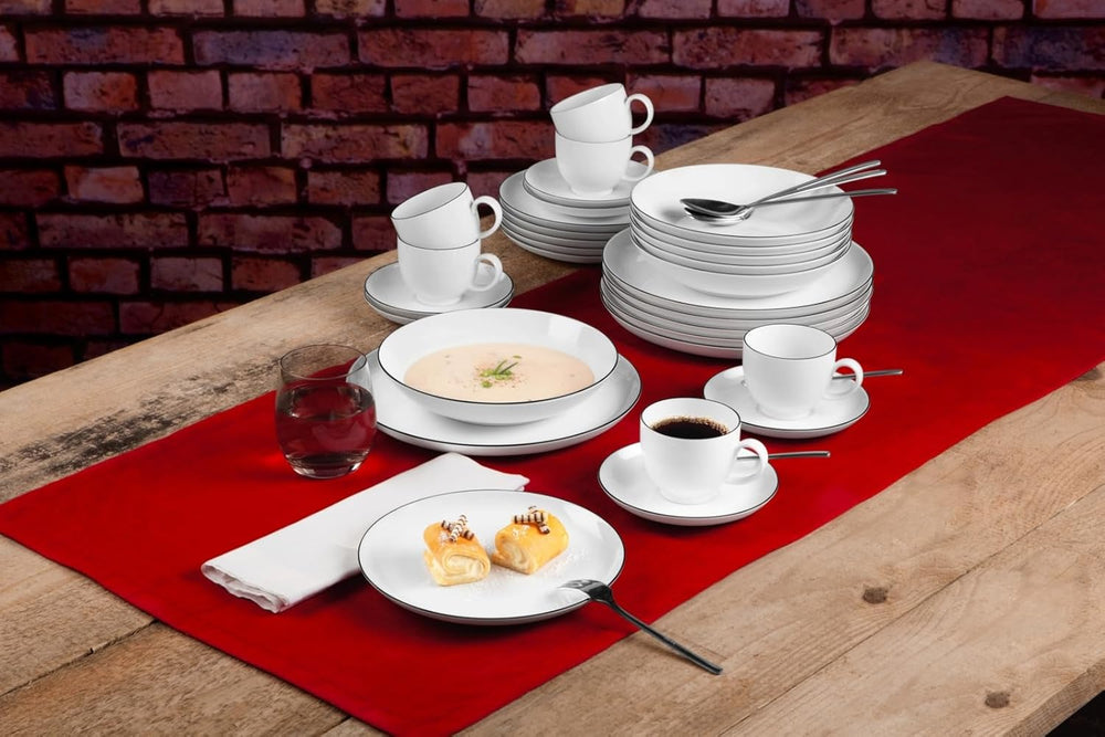 Set de veselă Seltmann Weiden 001.737148 Lido - 6 farfurii de cină + 6 farfurii de fond - 12 piese - Black Line