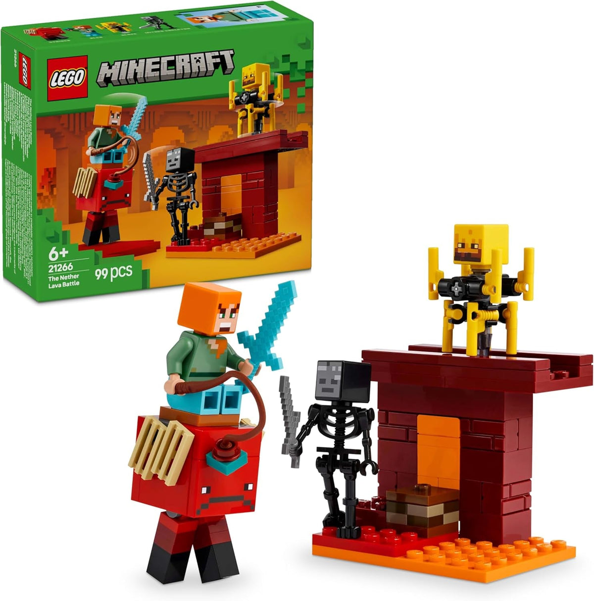 LEGO Minecraft Lava Duel of the Deep, Legetøj til videospilfans, fæstning med minifigurer inklusive Alex, Skeleton Wither, Lohe og Strider, Gave til piger og drenge 6 år gamle 21266 Byggesæt Besuche den LEGO-Store Standardtitel