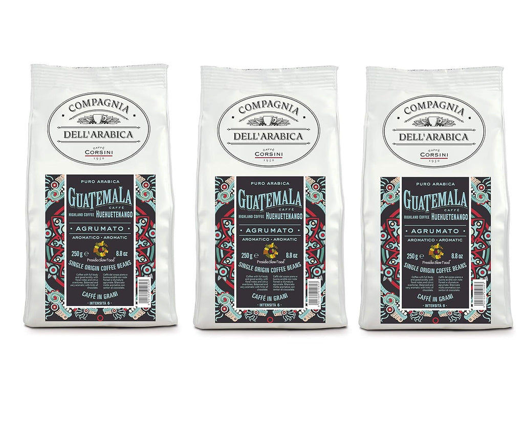 Caffè Corsini - Cafea boabe 3 X 250 grame, Compagnia Dell'Arabica, diverse arome, origine unică, total 750G Cafea Naty Shop Guatemala Boabe de cafea