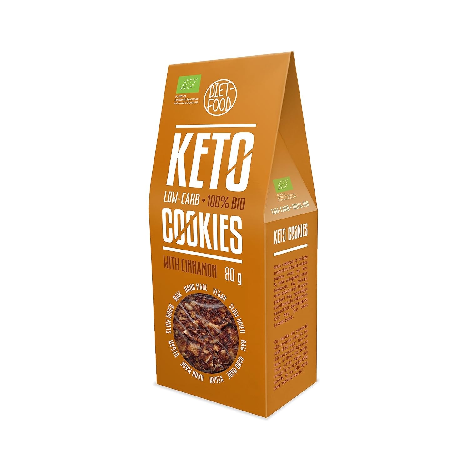 Fursecuri Keto Organice Diet-Food cu Scorțișoară - Dulciuri Fără Zahăr - Îndulcite cu Eritritol - Gustări cu Conținut Sărăcaș de Calorii - Ideale pentru Serviciu, Sală, Școală sau ca Gustare - 80g