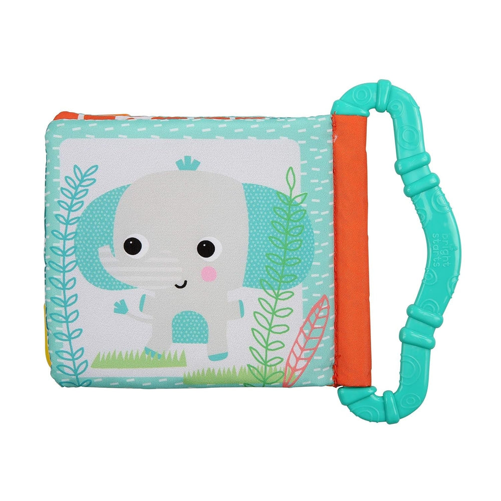 Bright Starts, Teethe & Read, jucărie de prindere pentru carte din țesătură cu zăngănit și carte cu imagini cu animale din țesătură, carte cu zăngănit, inel de dentiție pentru calmarea gingiilor, jucărie pentru bebeluși și copii mici de la 3 luni Jucarii Bebe Naty Shop