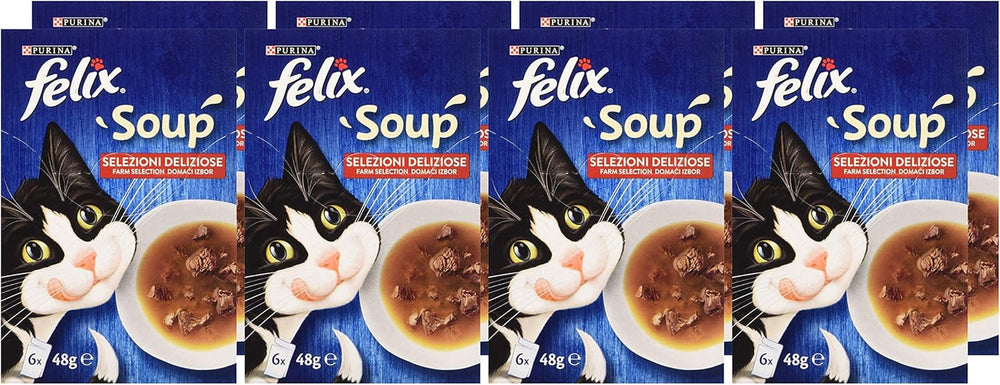 PURINA  Suppe Katze Köstliche Auswahl mit Rindfleisch, mit Huhn, mit Lamm - 48 Beutel à 48 g je 48 g (8 Packungen à 6 x 48 g)