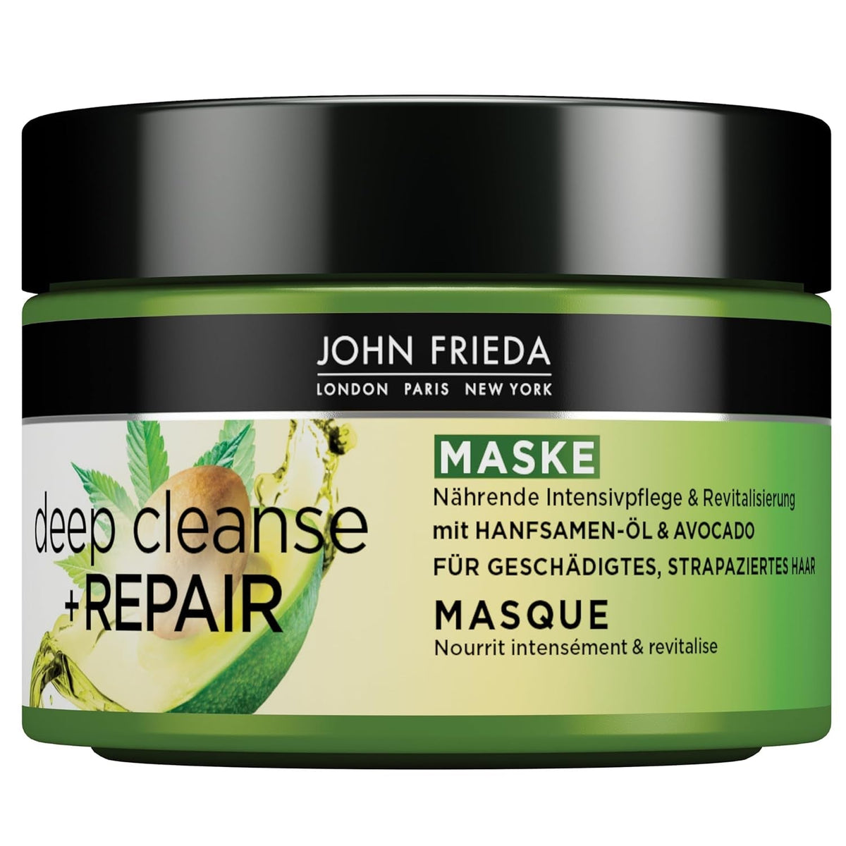 John Frieda - Deep Cleanse & Repair Mask / Treatment - Conținut: 250 ml - Cu ulei de semințe de cânepă + avocado hrănitor - Mască de păr calmantă pentru părul deteriorat Masca de par Naty Shop 250 Ml (1 pachet)