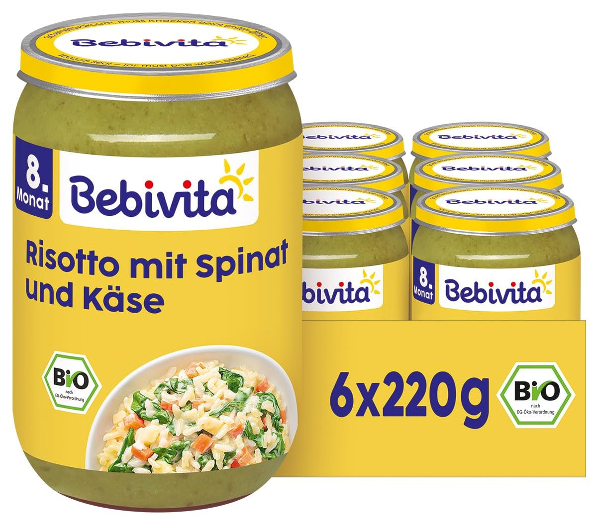 Måltider fra 8 måneder: Risotto med ost og spinat, 220g, pakke med 6 (6x220g)