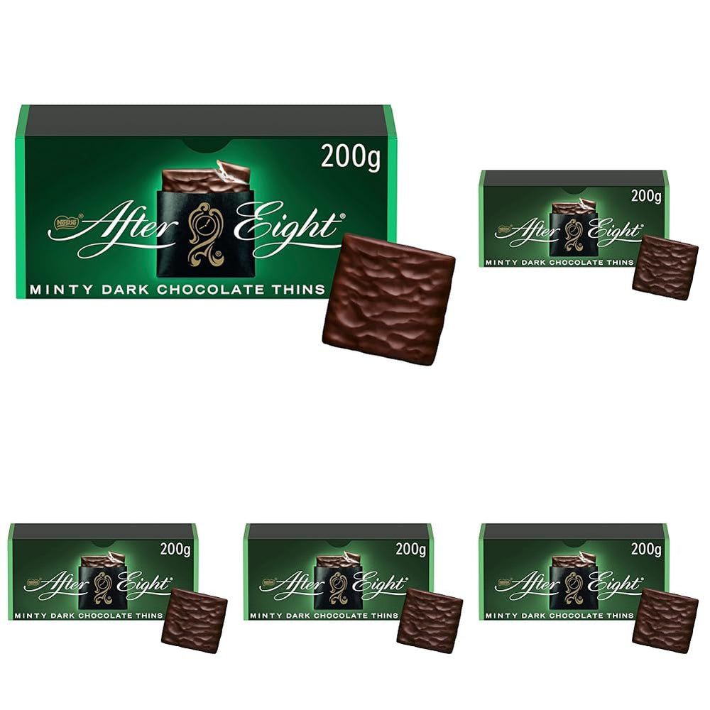 NESTLÉ AFTER EIGHT Tynde mørke chokoladefirkanter med myntecremefyld til feinschmeckere Pakke med 5 (1 x 200 g)