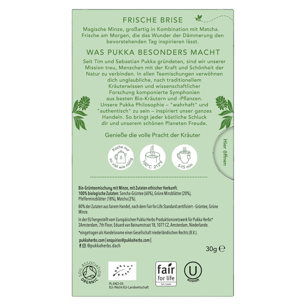 Pukka | Ceai de plante organic „Mint Matcha Green” | Mentă, mentă piperată și matcha | Ceai verde pentru prospețime dimineața | Pachet de 1 | 20 pliculețe de ceai