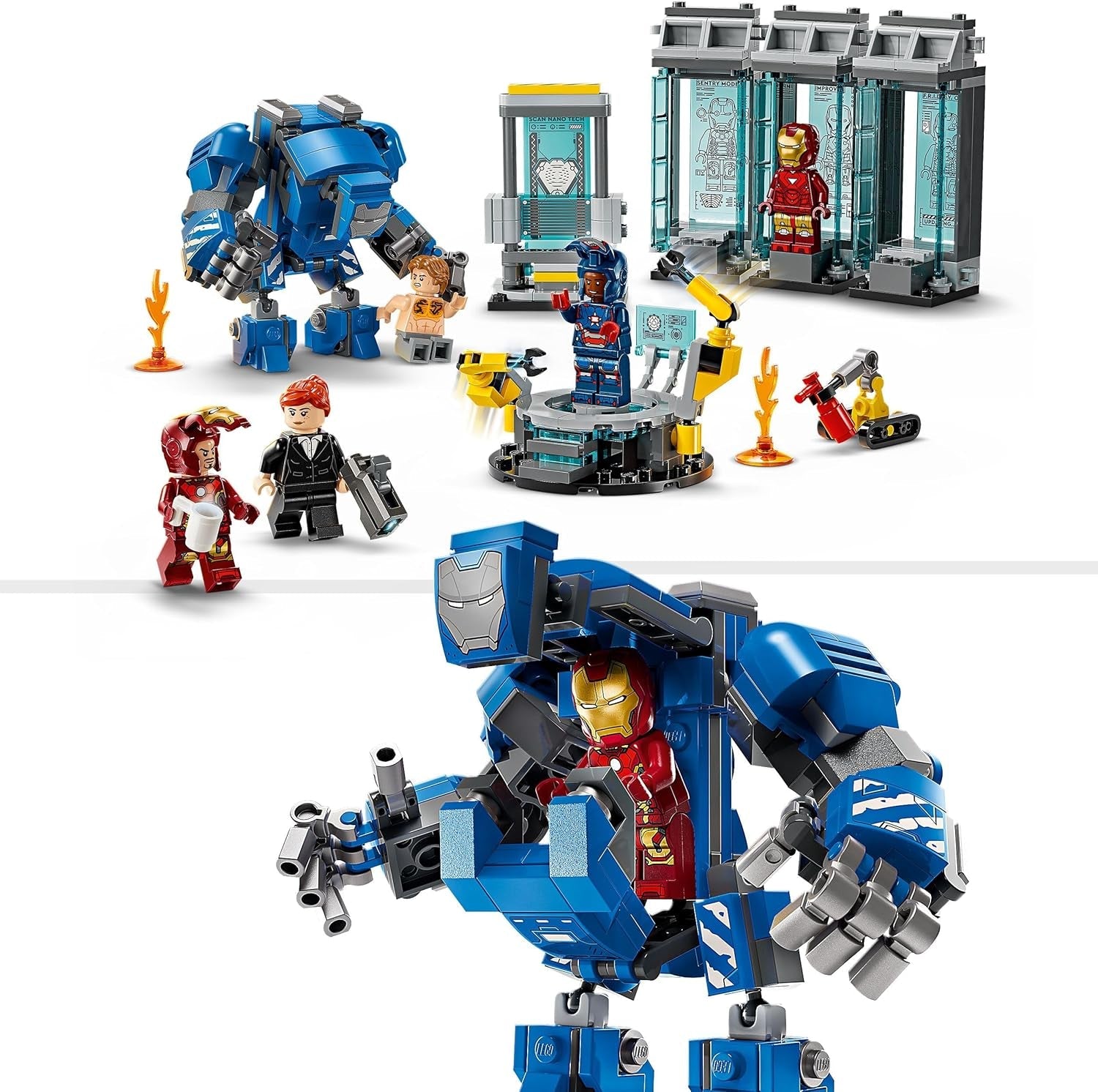 LEGO Marvel Iron Man's Laboratory: Hall of Armor - Superheltelegetøj med en mek-figur, 5 minifigurer inklusive Aldrich Killian - Avengers-gave til drenge og piger i alderen 8+ 76315 Byggesæt Beuche den LEGO-Store