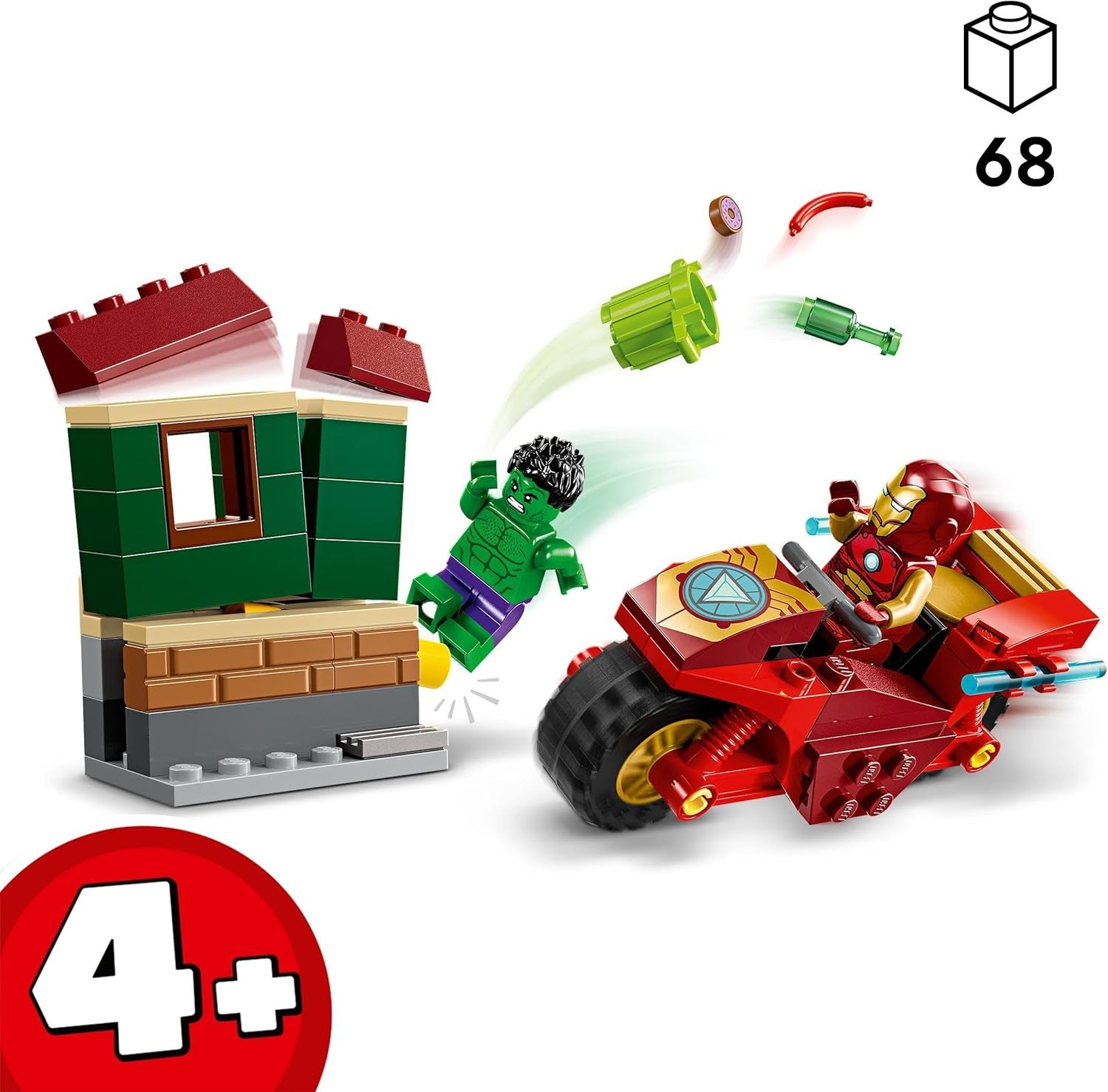 LEGO Marvel Iron Man med cykel og hulk, superheltebyggelegetøj til børn, samlingssæt med cykel og minifigurer, gave til piger og drenge 4 år 76287 Byggesæt Besuche den LEGO-Store