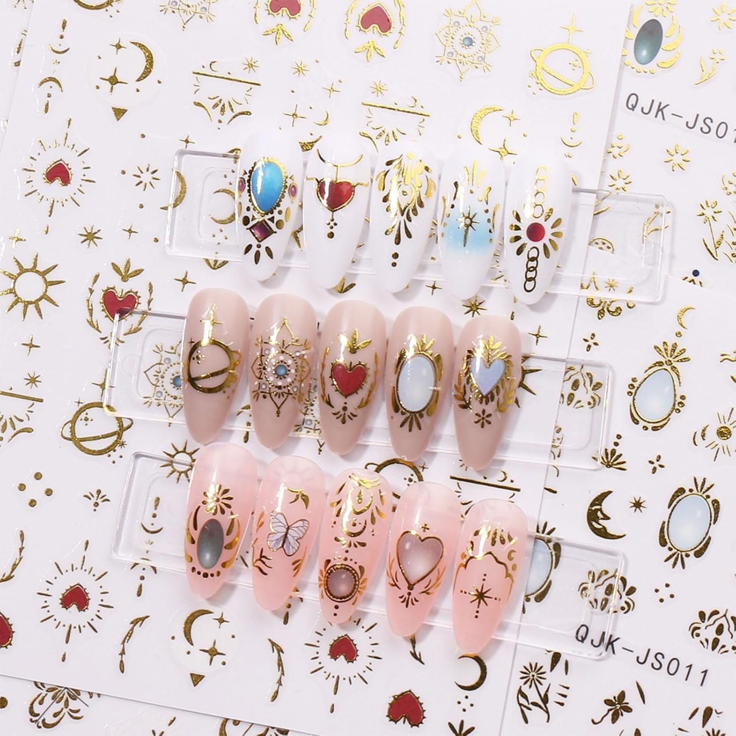 JMEOWIO Nagelsticker Herz Mond Stern 9 Blatt Nail Art Sticker Selbstklebend Nagelaufkleber Bunt Dekoration Nageldesign Zubehör