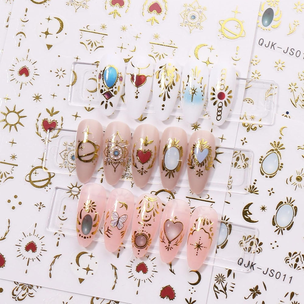 JMEOWIO Nagelsticker Herz Mond Stern 9 Blatt Nail Art Sticker Selbstklebend Nagelaufkleber Bunt Dekoration Nageldesign Zubehör