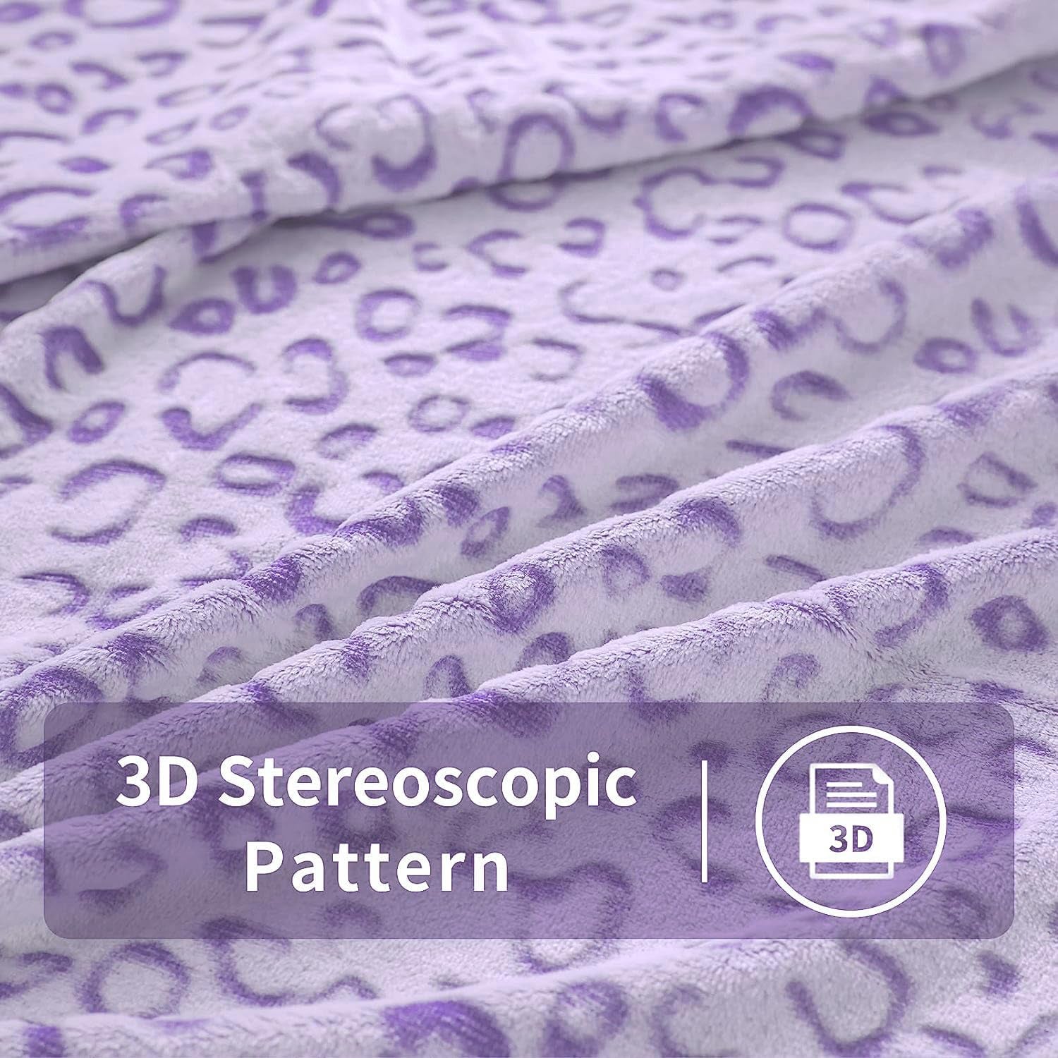 FY FIBER HOUSE flannel fleecekast, mikrofibertæppe med 3D gepard print, 228 X 274 cm, lilla Dyner og dyner Naty Shop