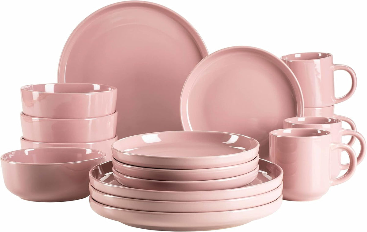 MÄSER 934005 Seria Alenia, Set de veselă pentru 4 persoane în design scandinav modern, Set combinat ceramic cu 16 piese în roz, Gresie