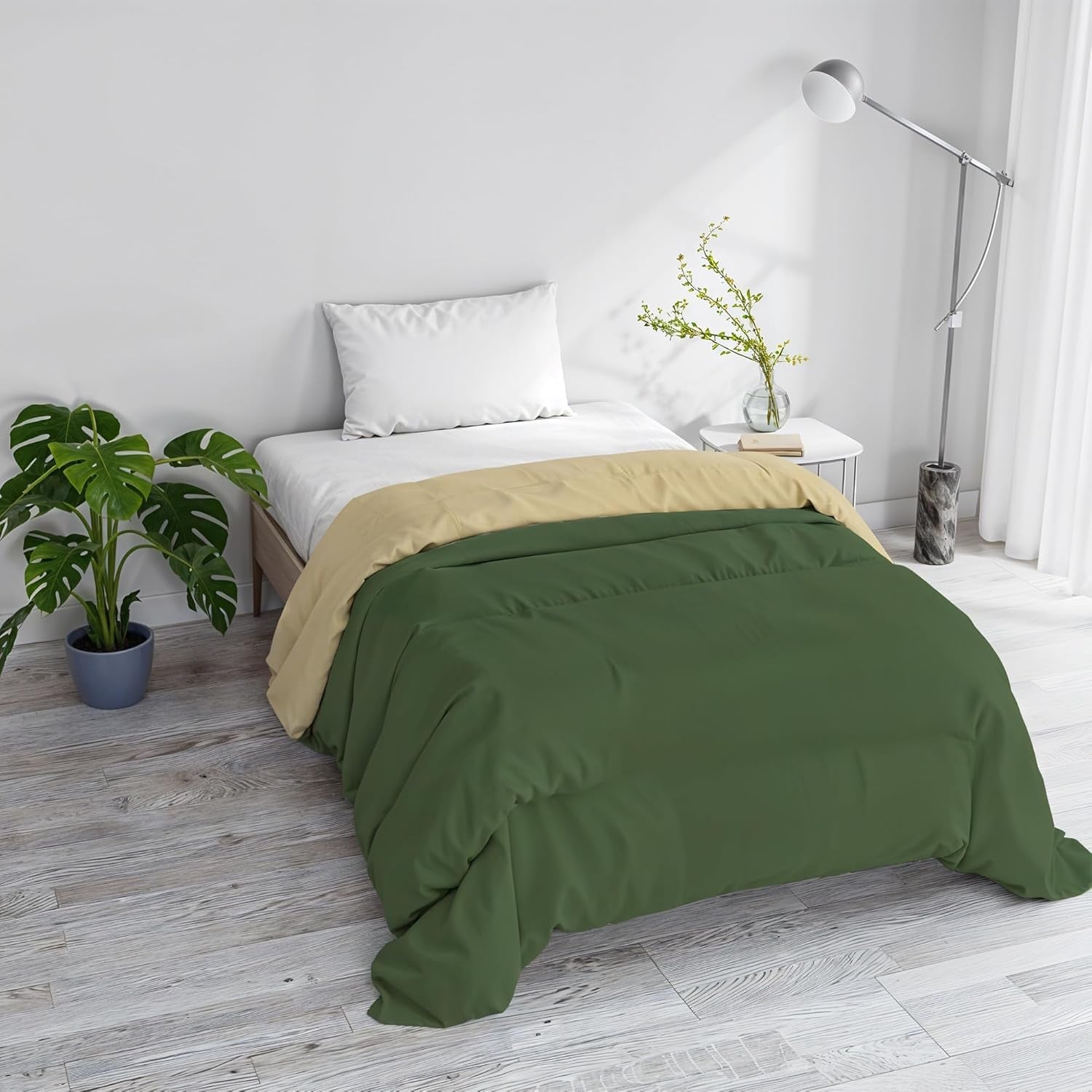 Cuvertură de iarnă de bază, unicoloră și căptușită, verde închis / crem, 200X245Cm Plapumi si pilote Naty Shop Verde închis / crem 200X245Cm