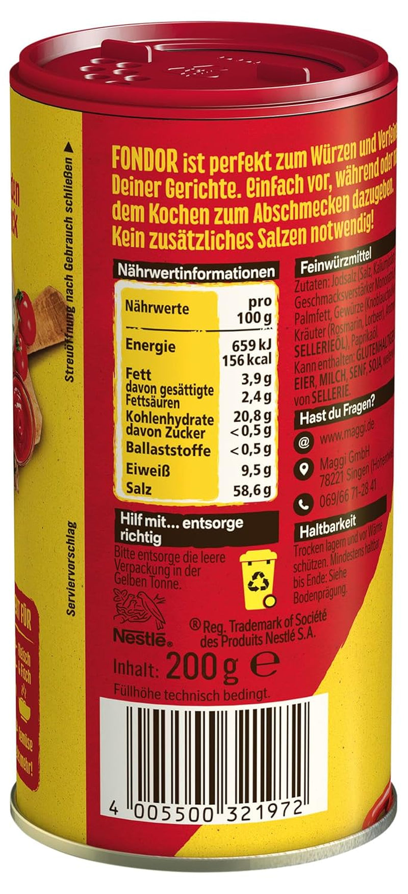 MAGGI Fondor Krydderier til grøntsager, kød eller fisk, Krydderier til supper eller salater, pakke med 10 (10 x 200 g)