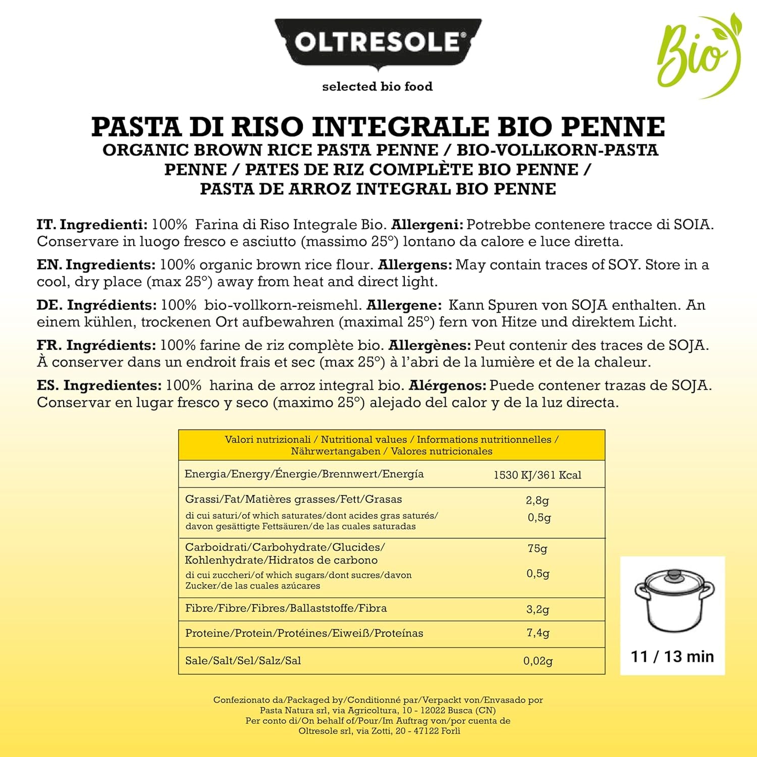 - Paste di Riso Integrale Biologica Italiana Glutenfri, Penne Format - glutenfri pasta, 100% økologisk fuldkornsrismel, rig på fibre, vegansk, pakke med 3 pakker á 350 g