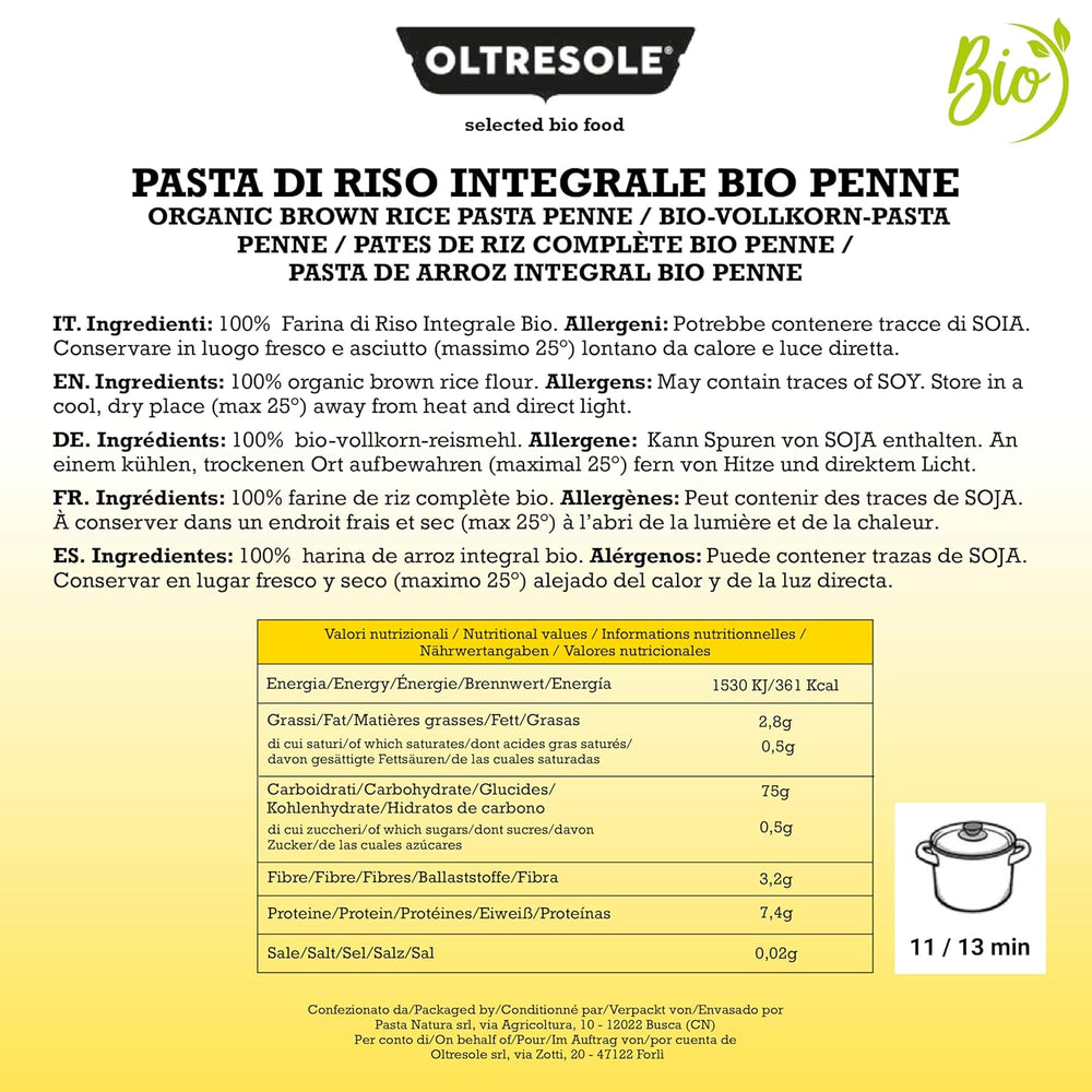 - Paste di Riso Integrale Biologica Italiana Glutenfri, Penne Format - glutenfri pasta, 100% økologisk fuldkornsrismel, rig på fibre, vegansk, pakke med 3 pakker á 350 g