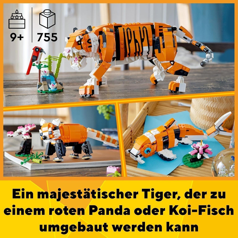 LEGO 31129 Creator Majestic Tiger, Panda eller Fish 3-i-1 Dyrefigursæt Legetøj til børn Drenge og piger Dyrebyggelegetøjsbyggesæt Besuche den LEGO-Store