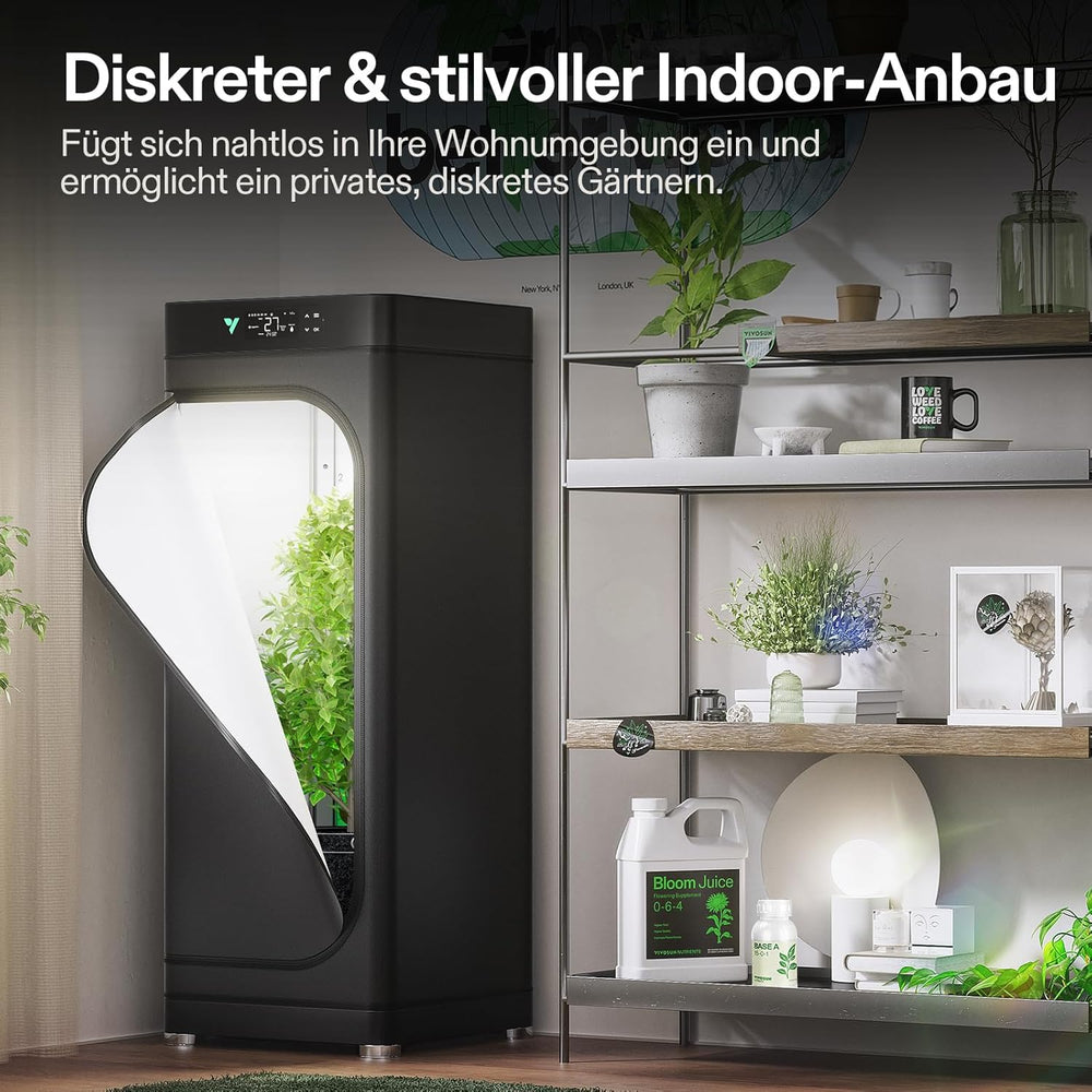 VGrow All-in-One Smart Grow Box, Professionelt system med Samsung LM301H EVO Grow Lamp, Avanceret cirkulations- og ventilationssystem, kunstvanding, næringsstofforsyning til indendørs hydroponics