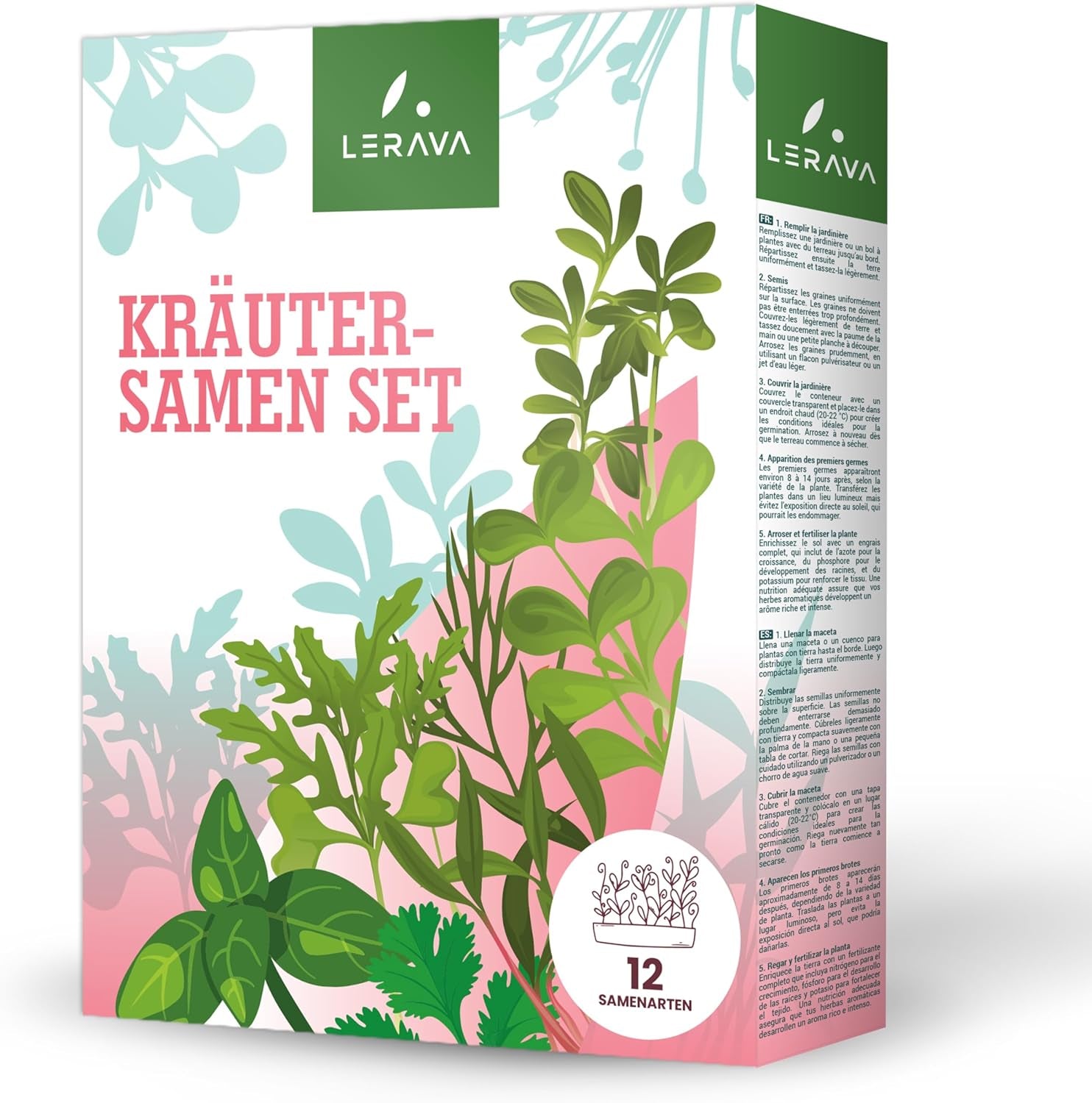 LERAVA Kräutersamen Sæt – 12 Sorten: Basilikum Samen, Parsilie Samen, Koriander, Oregano & Mehr – Saatgut für frische Kräuter im Garten eller Topf, Premium Samen für Küche & Balkon - Samen sæt, frø