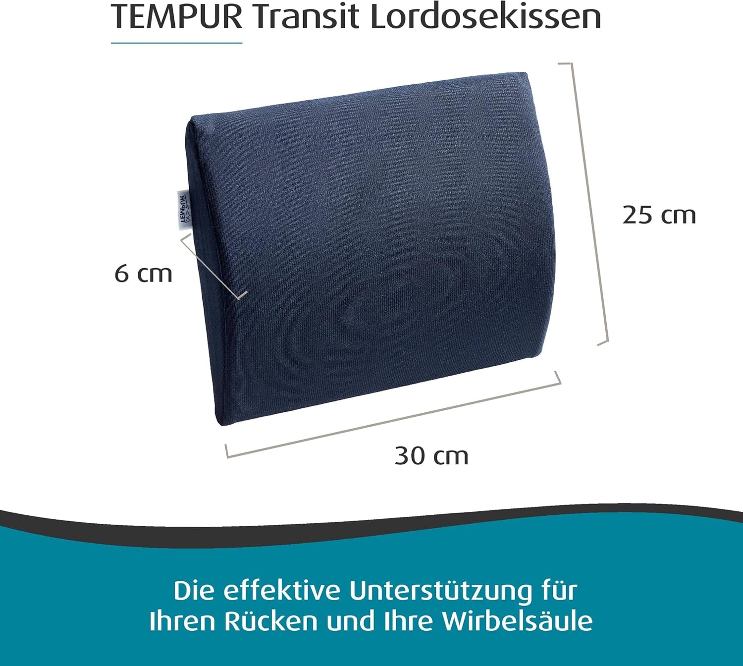 Pernă lombară TEMPUR Transit spumă cu memorie, pernă lombară ergonomică pentru călătorii și acasă, 30 X 25 cm, albastru Perne lombare Naty Shop