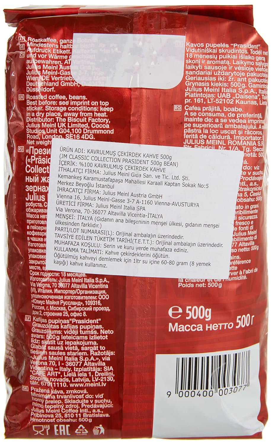 Fasole întreagă President, pachet de 2 (2 x 500 g)