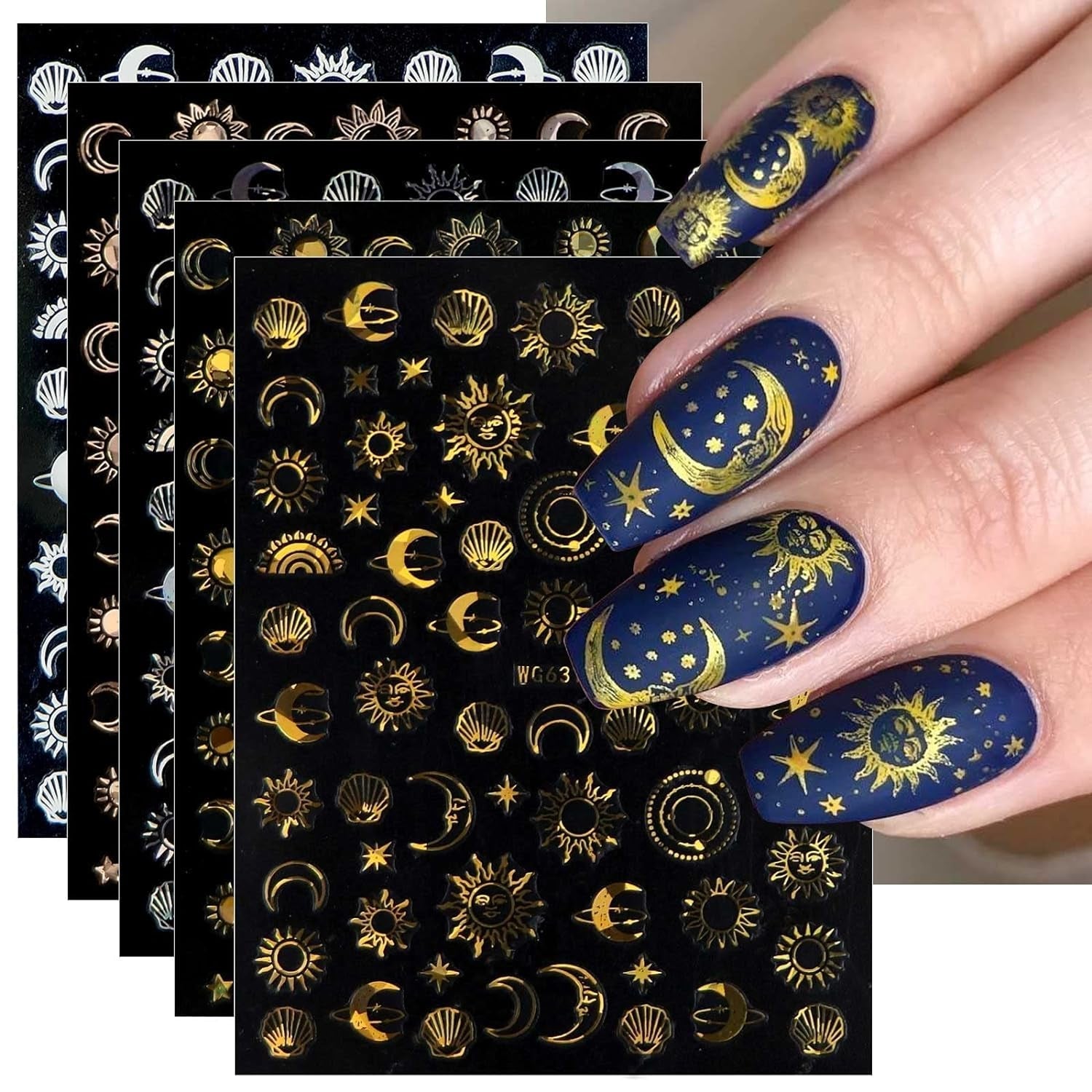 JMEOWIO Nagelsticker Mond Stern Sonne 10 Blatt Nail Art Sticker Selbstklebend Nagelaufkleber Bunt Dekoration Nageldesign Zubehör