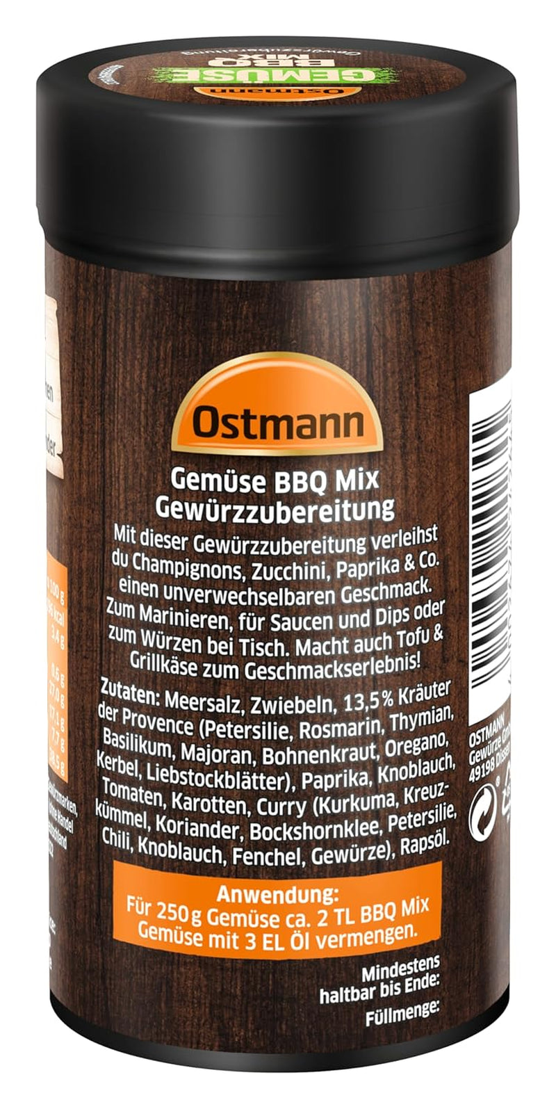 Ostmann Gewürze - Gemüse BBQ Mix | Gewürzzubereitung für Gemüse | Mediterrane Kräuternote für Grillgemüse, Tofu und Co. | 120 g i en si