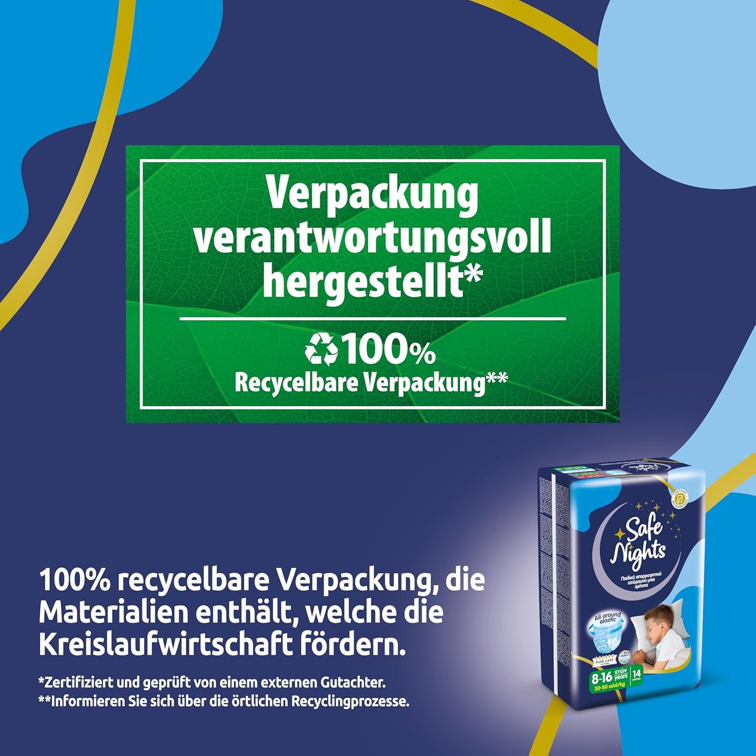 Safe Nights Boy, natbukser til alderen 8-16 år (30-50 kg), 84 stk.