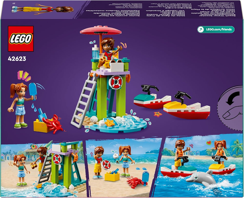 LEGO Friends livredder udsigtstårn med jetski, børnelegetøj, gaveidé til piger og drenge fra 5 år med 2 figurer og en delfin, jetski legetøj 42623 Byggesæt Besuche den LEGO-Store