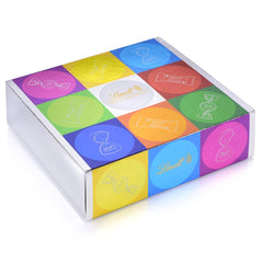 Chokoladesortiment (37 LINDOR-kugler, 24 Hello Mini-pinde, 10 Mini Fioretto), chokoladegave (1 x 815 g) og HELLO Mini Emoti, mælkechokolade i 5 humørikon-designs, 164 g