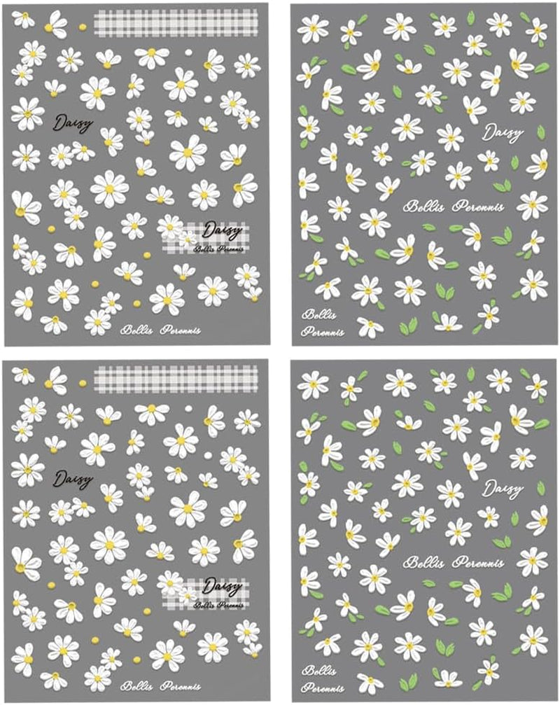 5D în relief alb margarete autocolante unghii flori autocolante unghii flori folie autoadezive autocolante unghii arta autocolante unghii margarete decorare unghii accesorii design flori autocolante unghii arta