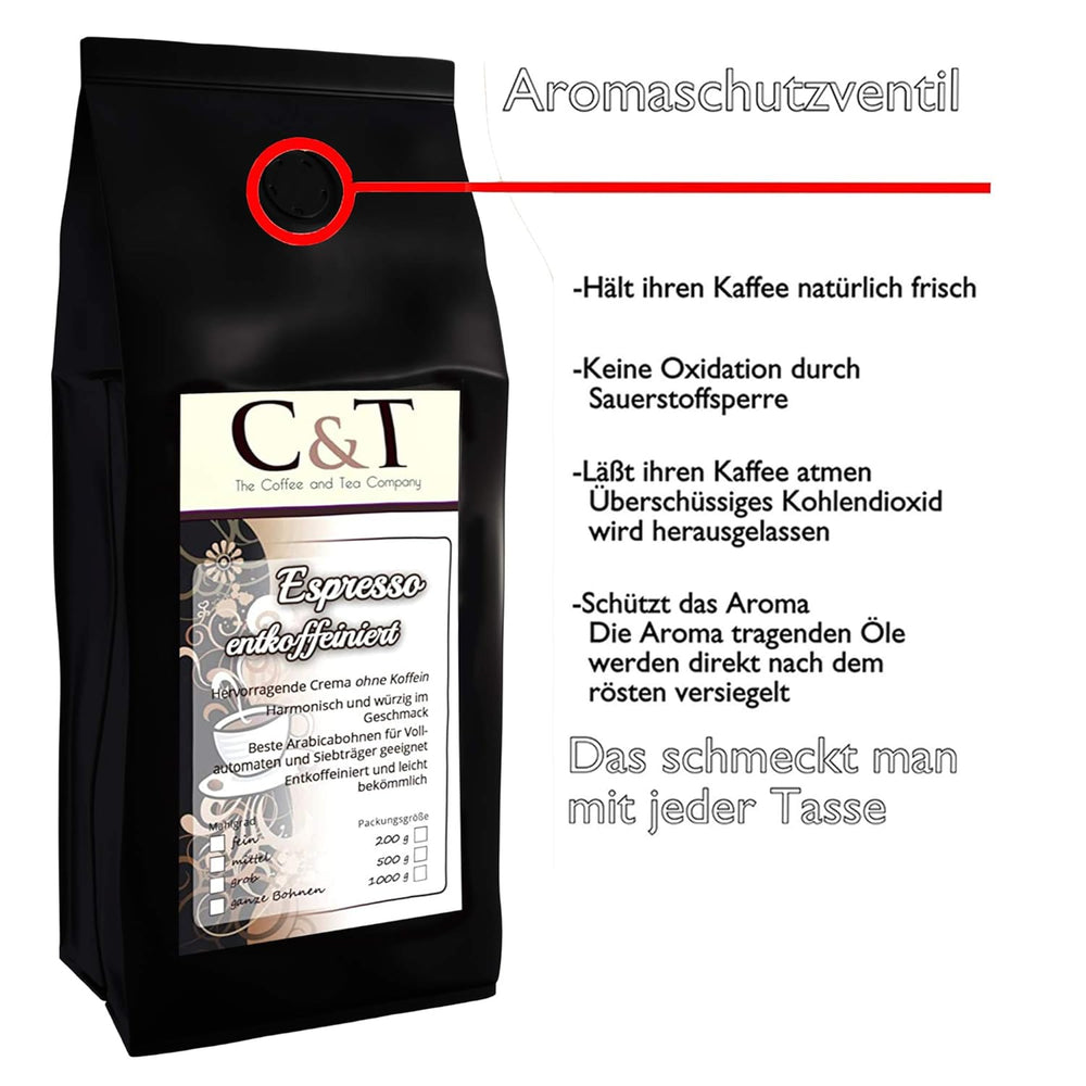Kaffeebohnen Entkoffeiniert -  CREMA - 200g Ganze Bohnen - für Kaffee-voll-automat, Espressovollautomat - Schonend Gerösteter Bohnen-Kaffee Säurearm Ohne Koffein Blend