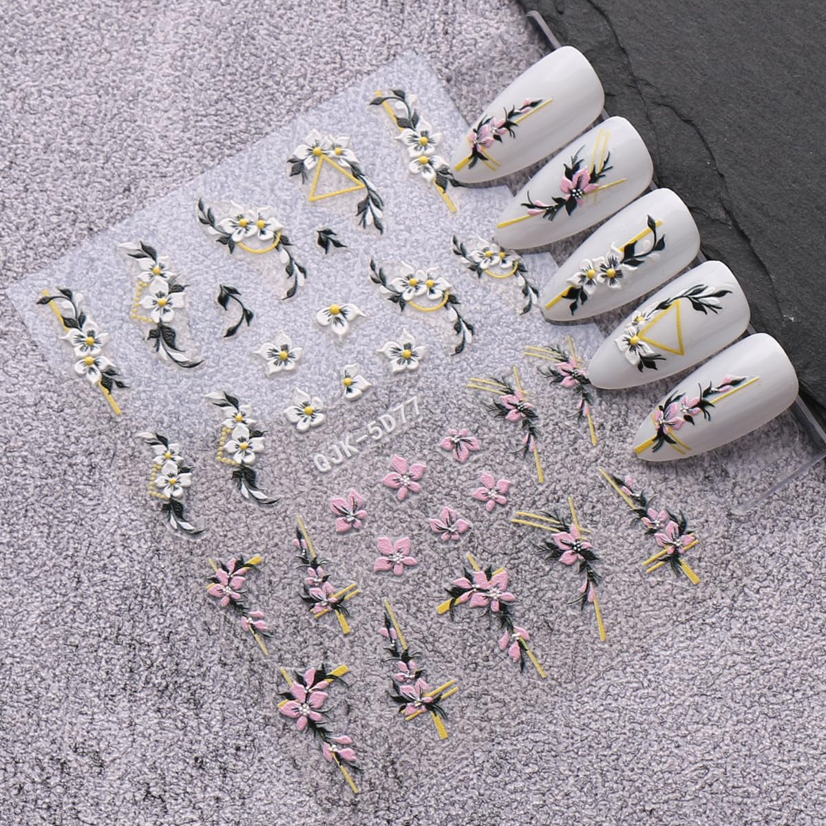 JMEOWIO 6 Blatt 3D Nagelsticker Frühlings Blume Nail Art Sticker Selbstklebend Nagelaufkleber 5D Stereoskopisch Bunte Sommer Blumen Dekoration Nageldesign Zubehör