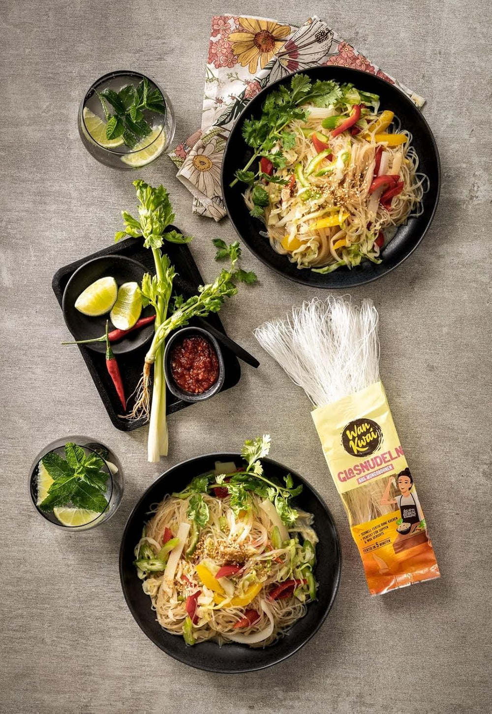 Wan Kwai glasnudler 100 g – asiatisk gourmetvariant! Glutenfri, lavet af mungbønnestivelse og vand. Ideel til supper, wokretter og salater. Delikat tekstur, klar på 5 minutter.