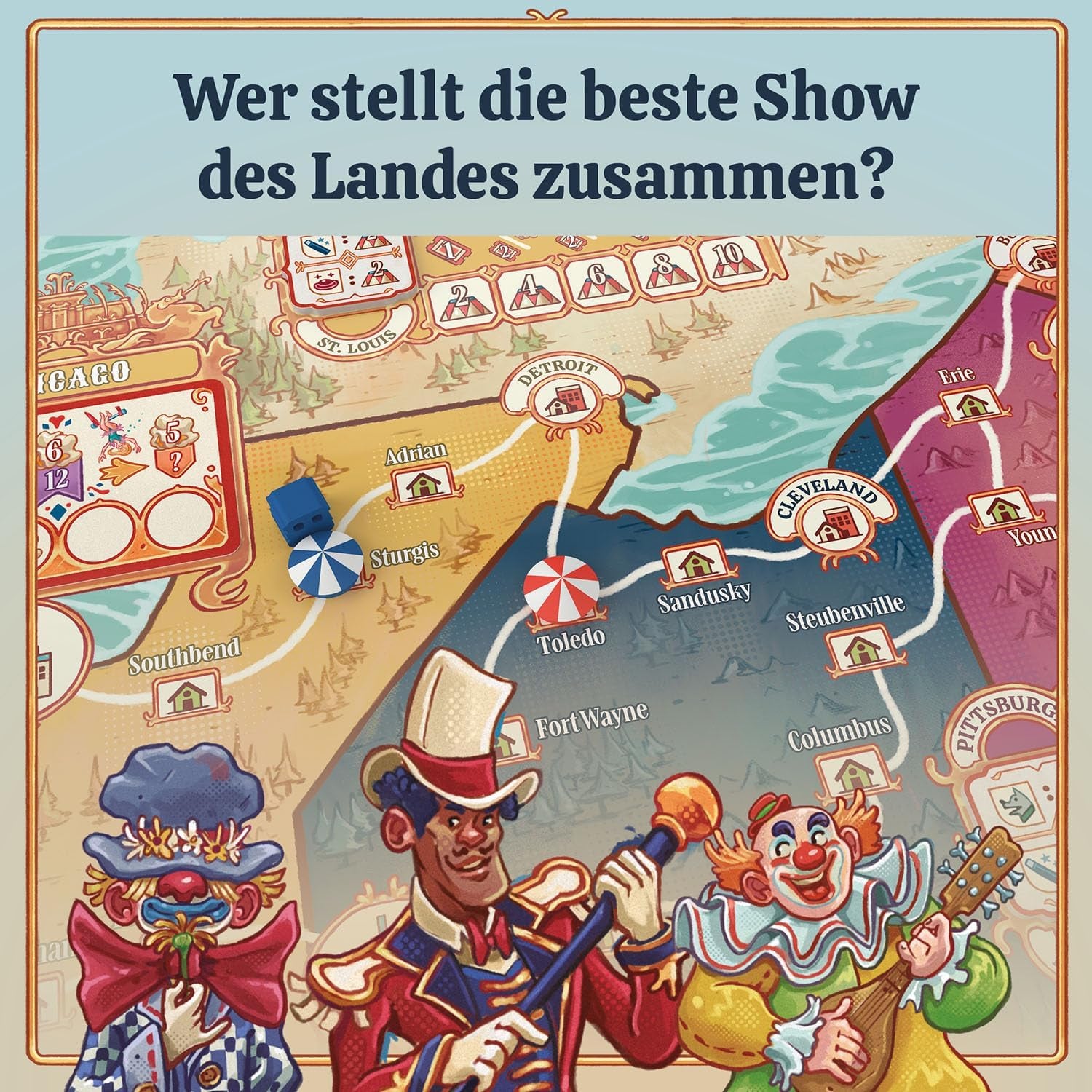 KOSMOS 684648 3-ring cirkus brætspil for voksne 12+ strategispil 1-4 spiller festspil USA rejsecirkus slutningen af ​​det 19. århundrede