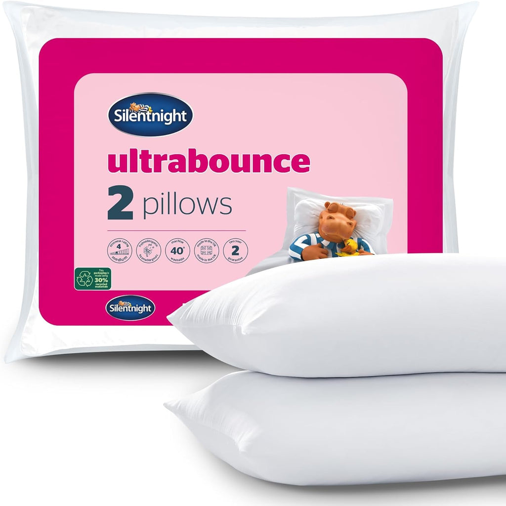 Pereche de perne de lux Silentnight Ultrabounce, microfibră, alb, pachet de 2, 2 Perne standard Naty Shop Suport moale Pachet de 2