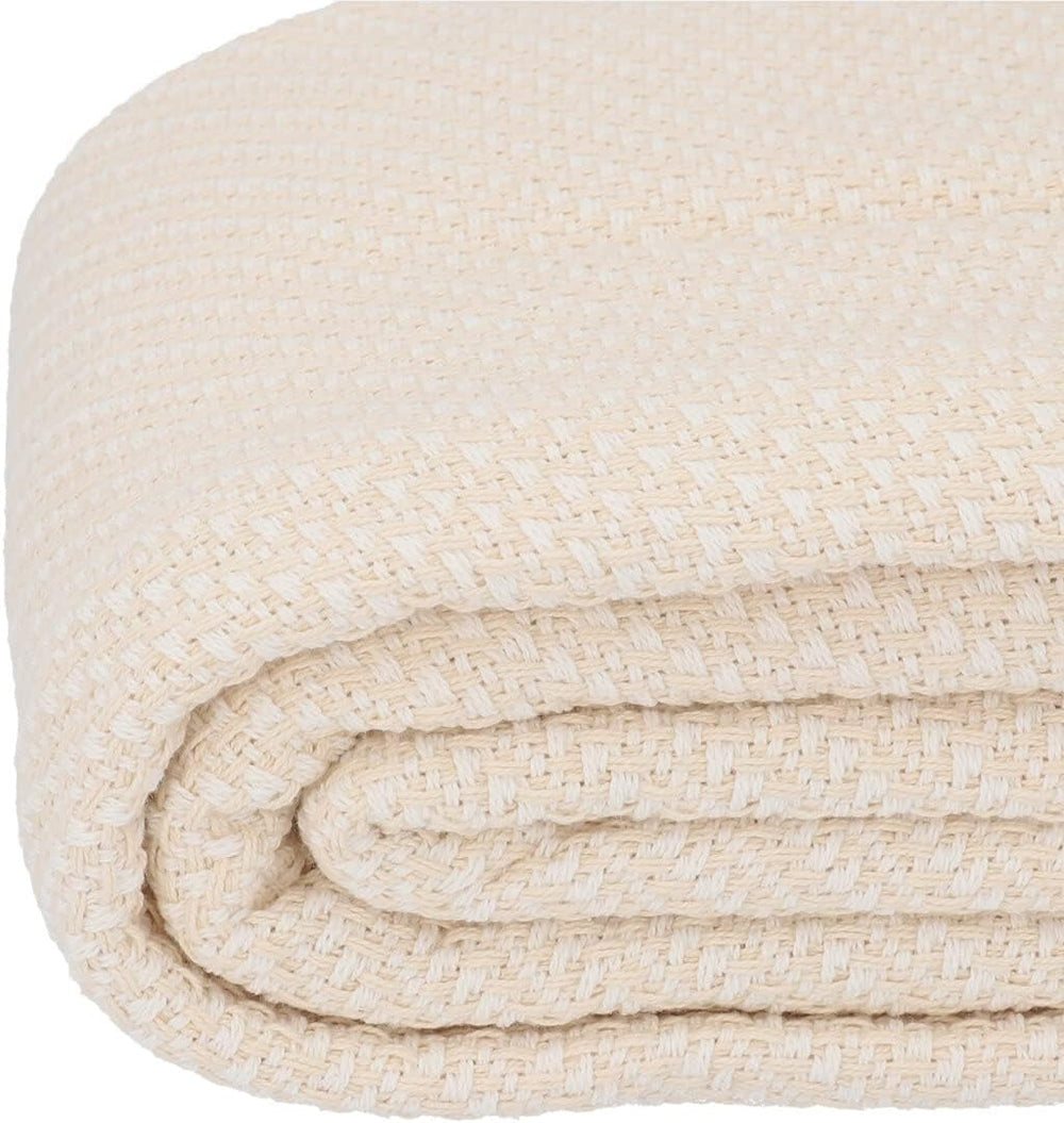 HOMLA Morris Plaid bomuldstæppe med frynser - Blødt og behageligt tæppe Bomuldstæppe - fint stof 130 X 170 Cm Ecru senge og tæpper Besuche den HOMLA-Store