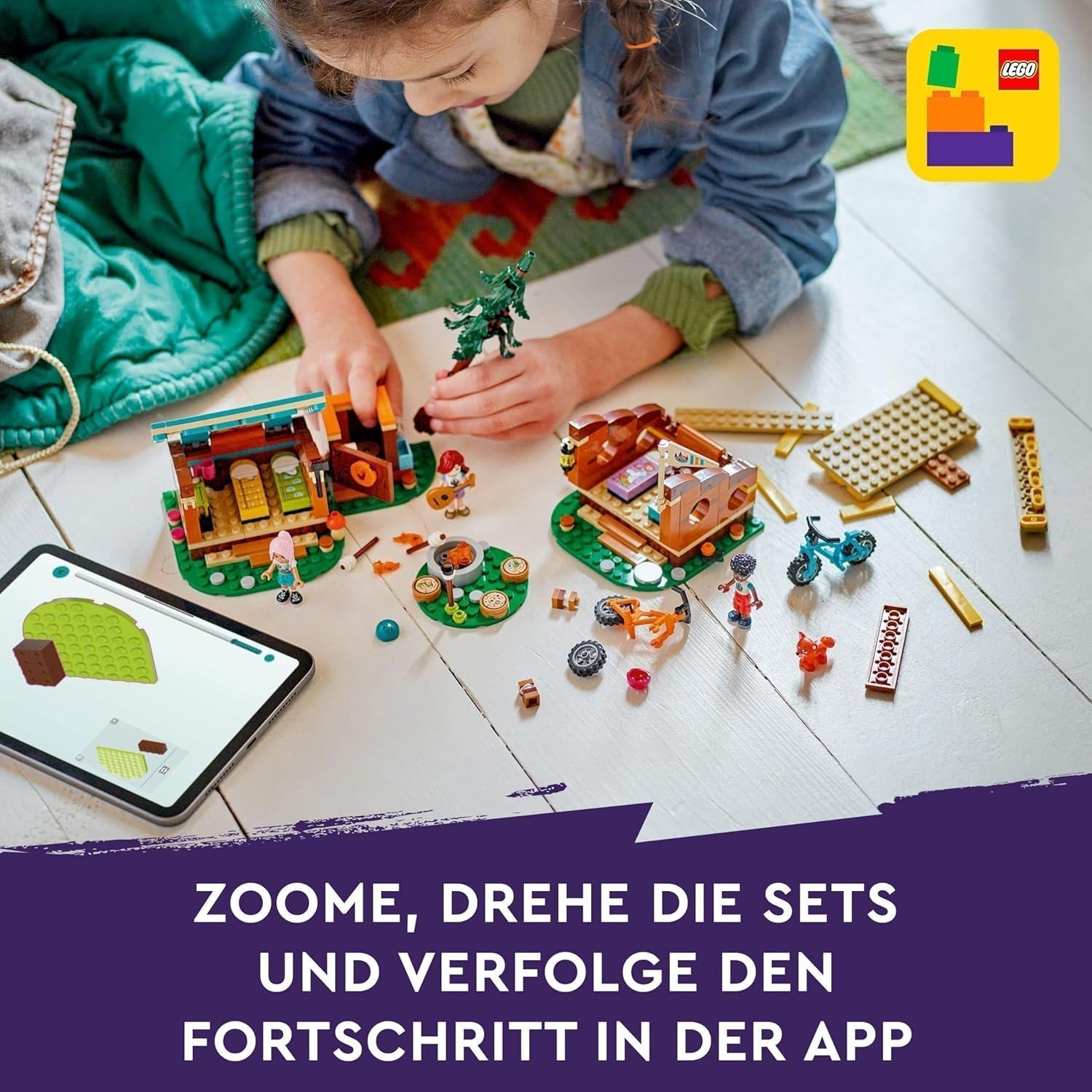 LEGO Friends hyggelige hytter på eventyrlejr, udendørs rollelegesæt, børnelegetøj til piger og drenge fra 7 år med 3 figurer og ræv, campinglegetøj 42624 Byggesæt Besuche den LEGO-Store