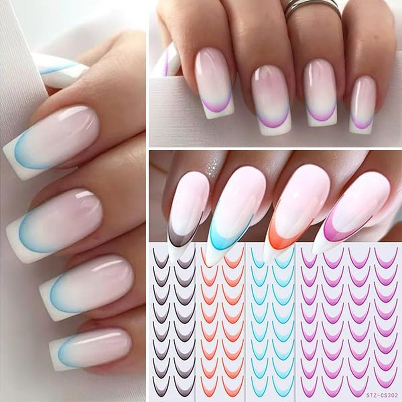 French Tip Nagelaufkleber - 6 Blatt Selbstklebende Nail Art Schablonen - Nagel Zubehör Und Dekoration