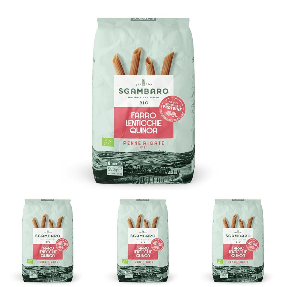 Økologisk Penne Rigate Pasta N.91 - 500g med speltmel, linsemel og quinoamel - Rig på protein, kilde til fiber og protein