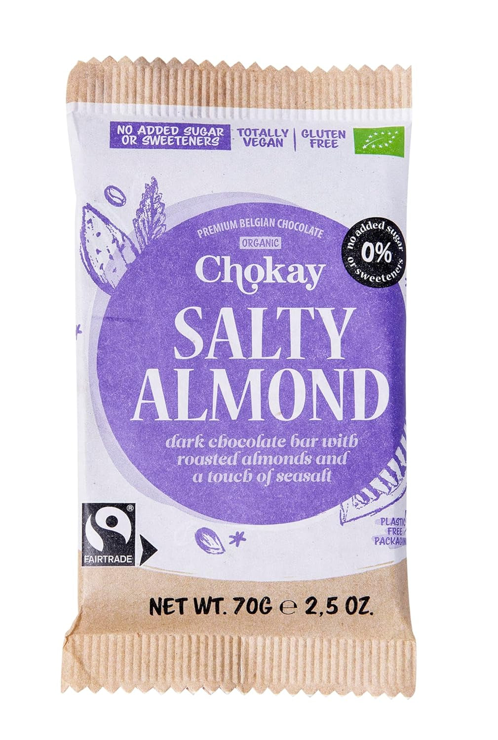 BIO Bar - SALT MANDLER/Belgisk mørk chokolade med mandler og havsalt/VEGAN, GLUTENFRI OG FAIR TRADE / 1x70g