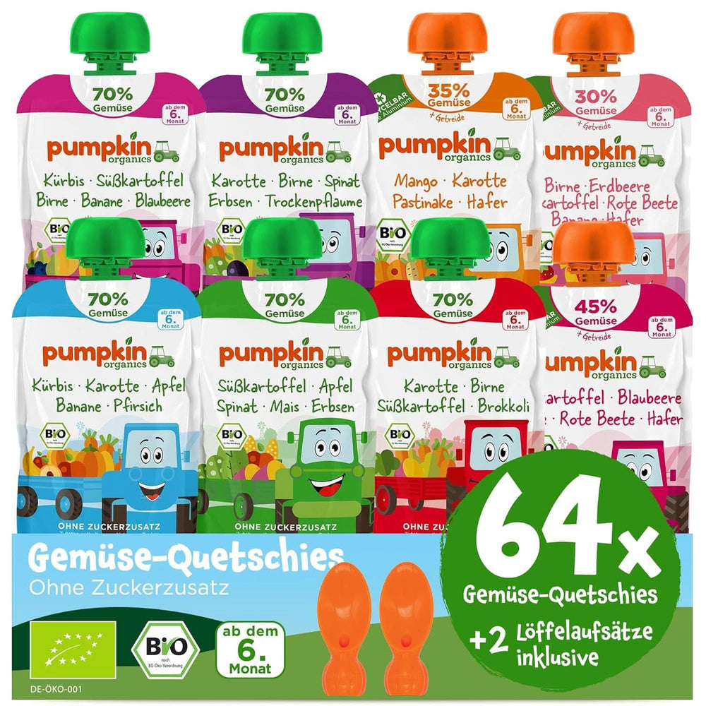 Pumpkin Organics 24Pack, økologisk vegetabilsk puré, uden tilsat sukker, til babyer fra 6 måneder, 24 x 100 gram Mor og Barn Naty Shop 64 x 100 gram