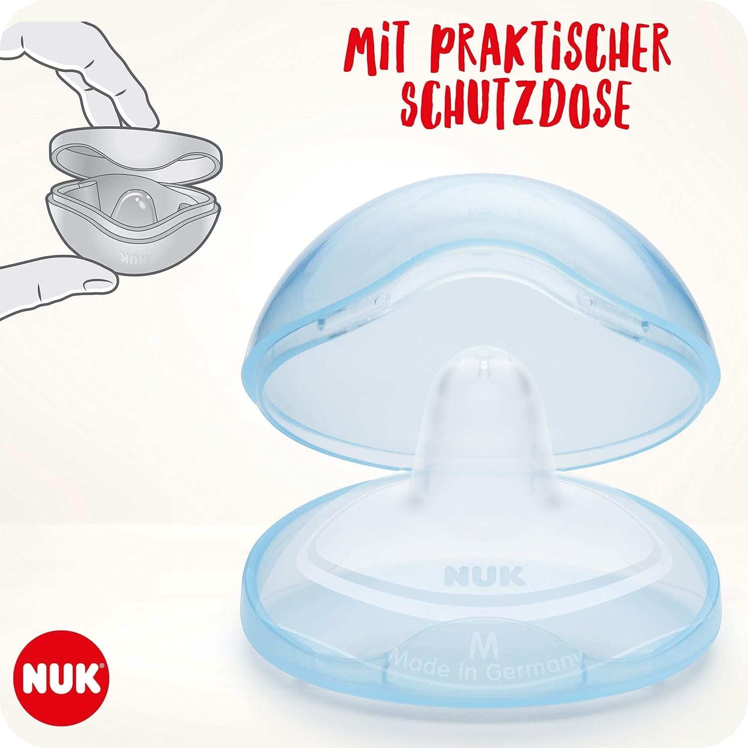 NUK Stillhütchen | Brusthütchen Zum Stillen | Schützt Vor Wunden Brustwarzen | Dünnes Silikon | Größe M (20Mm) | Inklusive Schutzdose | 2 Stück Babymad og ammetilbehør Naty Shop