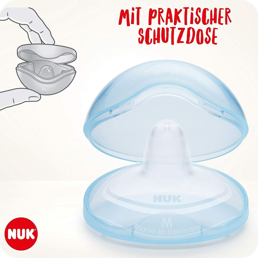 NUK Stillhütchen | Brusthütchen Zum Stillen | Schützt Vor Wunden Brustwarzen | Dünnes Silikon | Größe M (20Mm) | Inklusive Schutzdose | 2 Stück Babymad og ammetilbehør Naty Shop