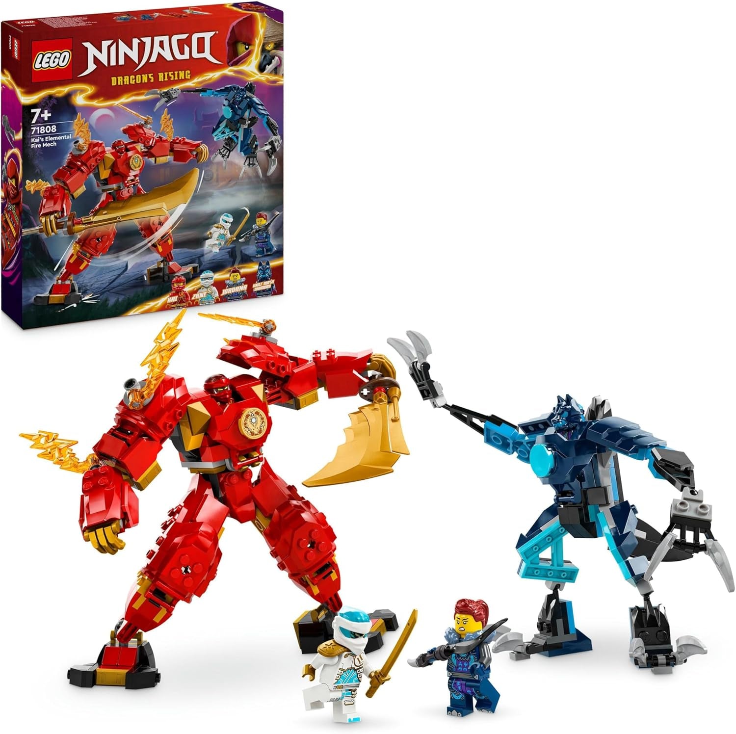 LEGO NINJAGO Kai's Fire Mech Action Figur Legetøj til børn med tilpasselig rød Mech Figur Ninja Sæt 4 Figurer Inklusiv Kai og Zane Gave til 7 år gamle drenge og piger 71808 Byggesæt Beuche den LEGO-Store Single