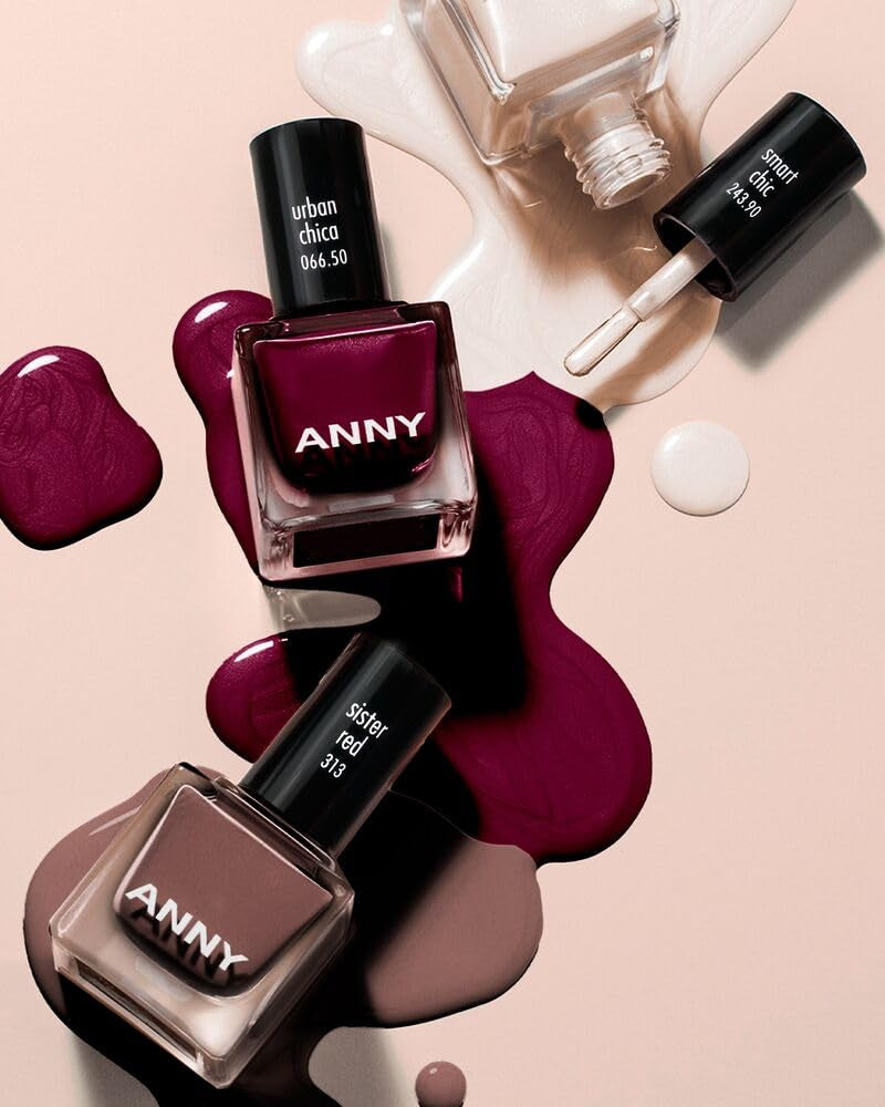 Oja ANNY – Oja colorată de înaltă calitate, cu strălucire de lungă durată, rezistentă la ciobire și cu uscare rapidă, culoare: roșu soră - maro mocha elegant - 15 ml