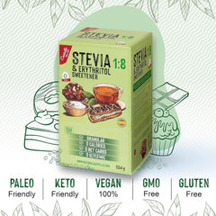 Stevia + Erythrit 1:8 Süßstoff | 504 Beutel Mit 1 G | 100% Natürlicher Zuckerersatz - 0 Kalorien - 0 Glykämischer Index - Keto Und Paleo - 0 Kohlenhydrate - Kein GVO - Castello since 1907 - 504 G Indulcitori Naty Shop